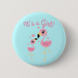 Chapa Redonda De 5 Cm Baby Shower rosa Flamingo