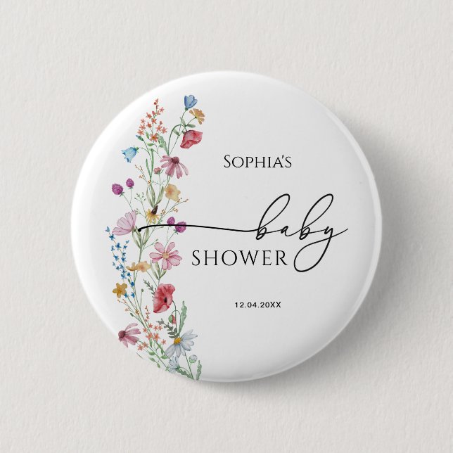 Chapa Redonda De 5 Cm Baby Shower Wildflowers (Anverso)