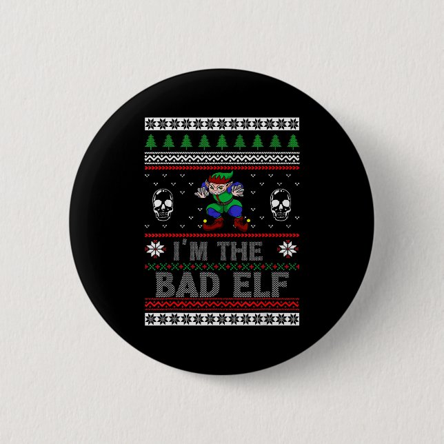 Chapa Redonda De 5 Cm Bad Elf Ugly Christmas For Elves Lover  (Anverso)