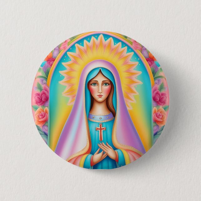 Chapa Redonda De 5 Cm Badge Sainte Vierge Marie (Anverso)