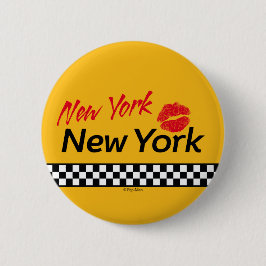 Chapa Redonda De 5 Cm Badge Taxi NY & Red Kiss