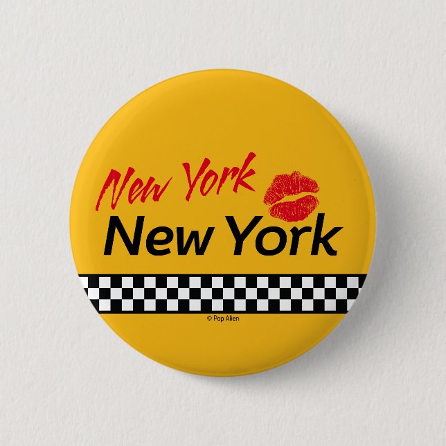 Chapa Redonda De 5 Cm Badge Taxi NY & Red Kiss (Anverso)