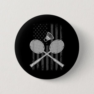 Chapa Redonda De 5 Cm Bádminton y Volante Bandera Americana