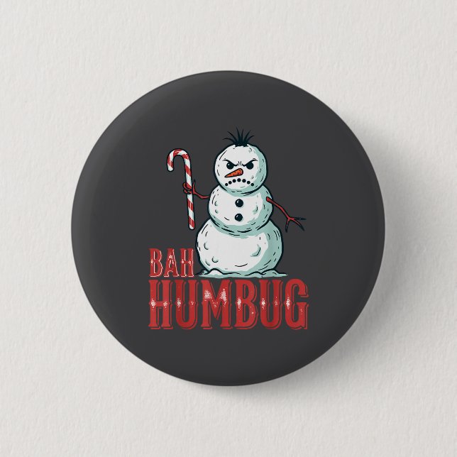Chapa Redonda De 5 Cm Bah Humbug Santa Hat Angry Snowman Sarcastic Chris (Anverso)