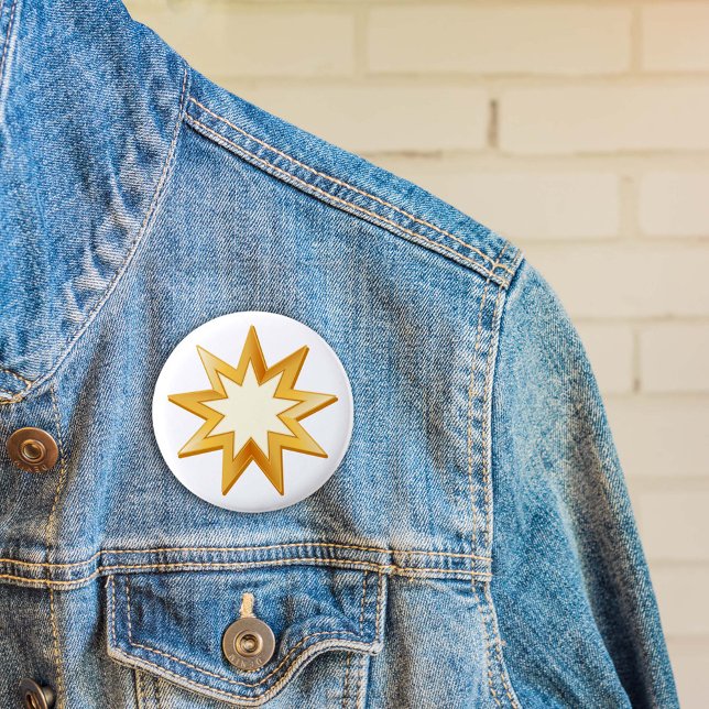 Chapa Redonda De 5 Cm Baha'i (Peace.  Nine pointed star, symbol of the Baha’i faith in gold..)