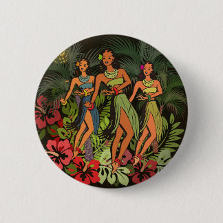 Chapa Redonda De 5 Cm Bailarinas de Hula Vintage de Hawái Árbol de Palma