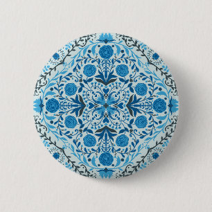 Chapa Redonda De 5 Cm Baldosas florales azules