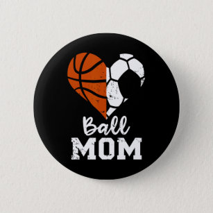 Chapa Redonda De 5 Cm Ball Mom Heart Fun Soccer Basketball Mom