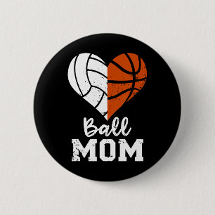 Chapa Redonda De 5 Cm Ball Mom Heart Fun Voleibol De Básquetbol Mamá