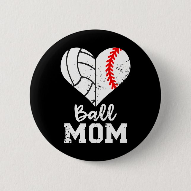 Chapa Redonda De 5 Cm Ball Mom Heart Graciosa Voleibol Mamá (Anverso)