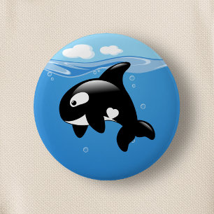 Chapa Redonda De 5 Cm Ballena orca en el océano