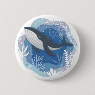 Chapa Redonda De 5 Cm Ballenas y corales en el Ilustracion de arte de pa