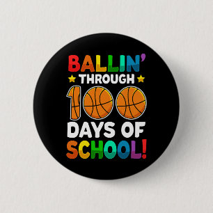 Chapa Redonda De 5 Cm Ballin' A 100 Días De Básquetbol Escolar Para
