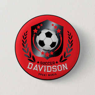 Chapa Redonda De 5 Cm Balón de Fútbol Rojo y Negro para Hombres y Niños