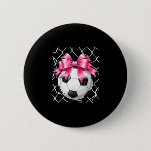 Chapa Redonda De 5 Cm Balón de fútbol rosa lazo coqueto delicado cinta n