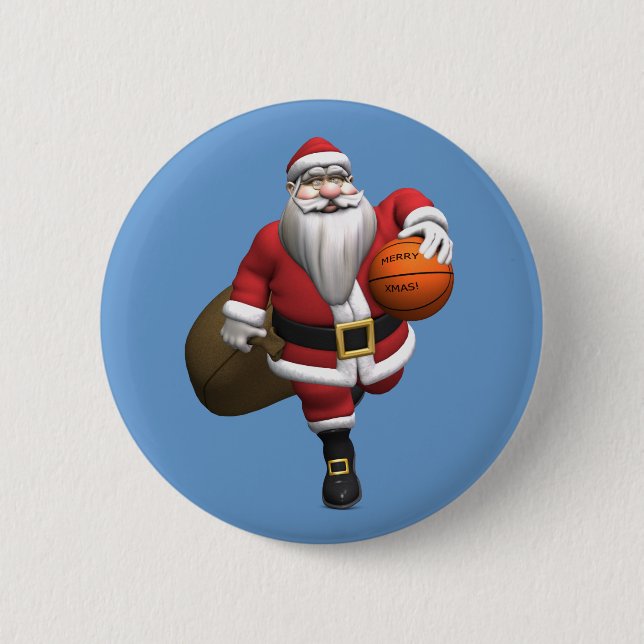 Chapa Redonda De 5 Cm Baloncestista de Santa Claus (Anverso)