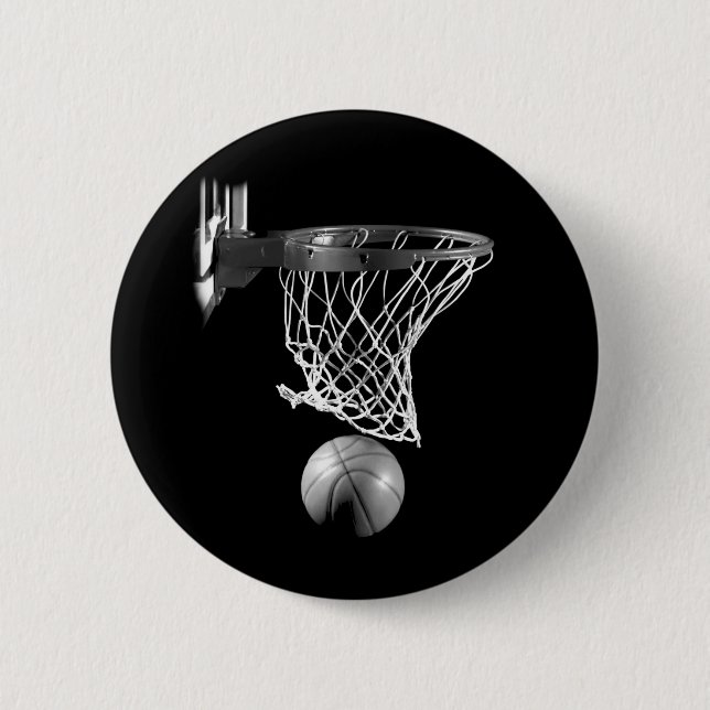 Chapa Redonda De 5 Cm Baloncesto blanco y negro (Anverso)