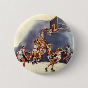 Chapa Redonda De 5 Cm Baloncesto deportivo vintage, jugadores en juego