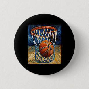 Chapa Redonda De 5 Cm Baloncesto En Vuelo Nadando La Red