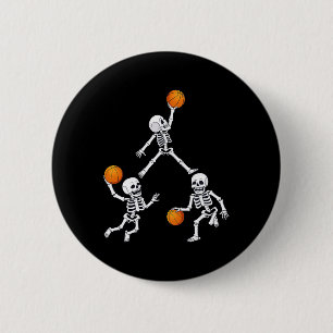 Chapa Redonda De 5 Cm Baloncesto Halloween Skeleton Dunking Dribble Boys