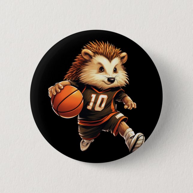 Chapa Redonda De 5 Cm Baloncesto Hedgehog (Anverso)