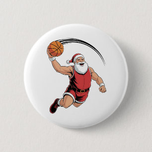 Chapa Redonda De 5 Cm Baloncesto navideño en el deporte de Santa Claus
