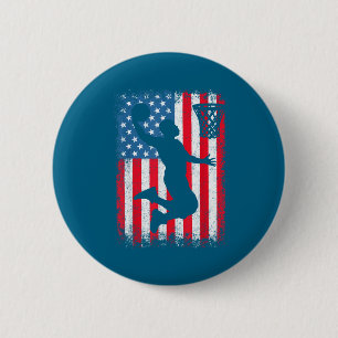 Chapa Redonda De 5 Cm Baloncesto Patriótico Americano Bandera De EE. UU.