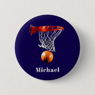 Chapa Redonda De 5 Cm Baloncesto Reemplaza con Tu Nombre