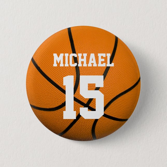 Chapa Redonda De 5 Cm Baloncesto tu nombre Personalizable (Anverso)