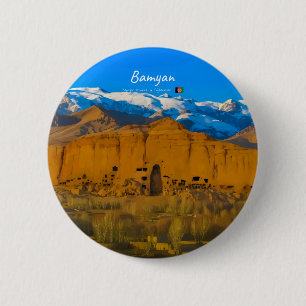 Chapa Redonda De 5 Cm Bamyan, Afganistán - Valle del acantilado de Buda