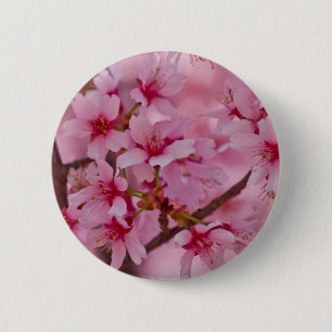Chapa Redonda De 5 Cm Bañado en flores de cerezo japonesas rosadas