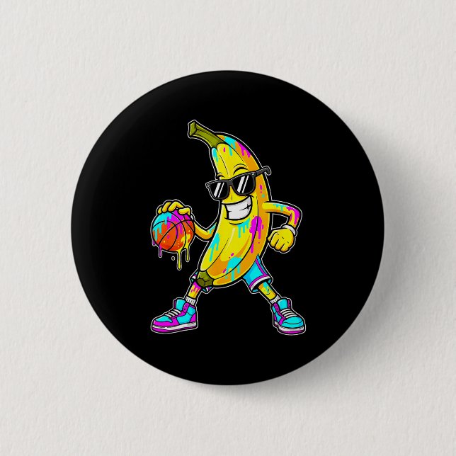 Chapa Redonda De 5 Cm Banana Funny Basketball Drip Kids Youth Boys Girls (Anverso)