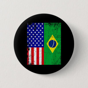 Chapa Redonda De 5 Cm Bandera Americana Brasileña _ Mitad Brasil Mitad E
