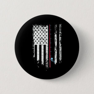 Chapa Redonda De 5 Cm Bandera Americana Con Caña De Pescar - Pescador Pa
