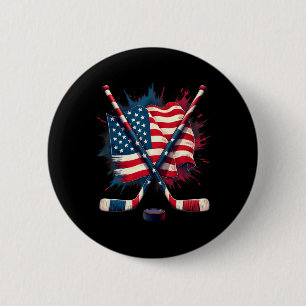 Chapa Redonda De 5 Cm Bandera Americana de Hockey sobre Hielo