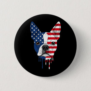 Chapa Redonda De 5 Cm Bandera Americana De Perro Boston Terrier Del 4 De