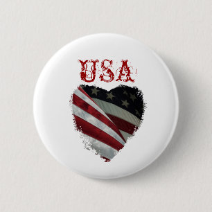 Chapa Redonda De 5 Cm Bandera americana del corazón
