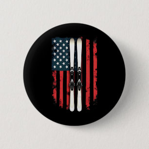 Chapa Redonda De 5 Cm Bandera Americana Esquí Alpino Esquiador _2