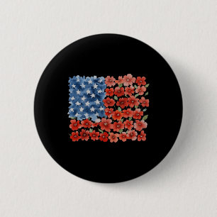 Chapa Redonda De 5 Cm Bandera Americana Flor Retro Usa Patriótica 4 De J