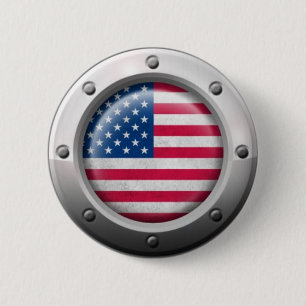 Chapa Redonda De 5 Cm Bandera americana industrial con el gráfico de