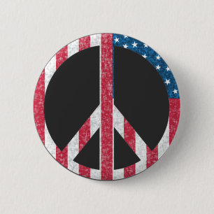 Chapa Redonda De 5 Cm Bandera Americana Signo de Paz Vintage Rojo Blanco