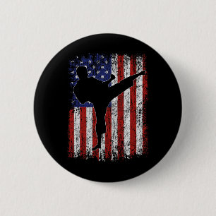 Chapa Redonda De 5 Cm Bandera Americana Usa High Kick Karate Silhouette 