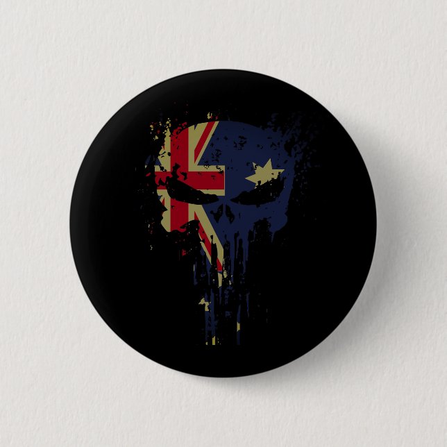 Chapa Redonda De 5 Cm Bandera australiana del cráneo negra (Anverso)