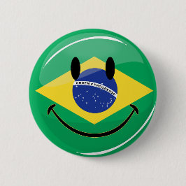 Chapa Redonda De 5 Cm Bandera brasileña sonriente