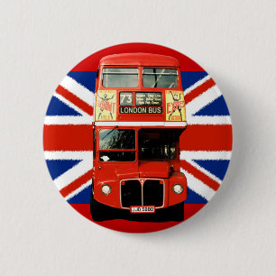 Chapa Redonda De 5 Cm Bandera británica y pin de autobuses de Londres