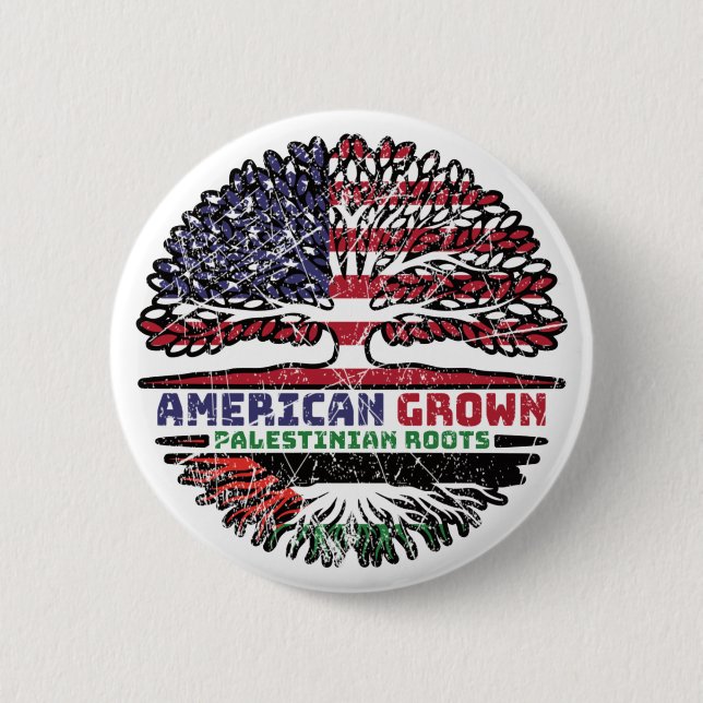 Chapa Redonda De 5 Cm Bandera de árbol palestino-estadounidense en Pales (Anverso)