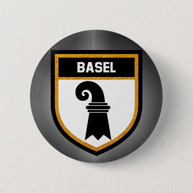 Chapa Redonda De 5 Cm Bandera de Basilea (Anverso)