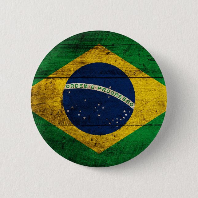 Chapa Redonda De 5 Cm Bandera de Brasil de madera antigua (Anverso)