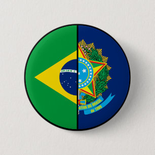 Chapa Redonda De 5 Cm Bandera de Brasil y Patriótico del Escudo de Armas