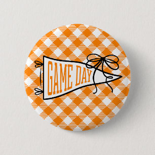 Chapa Redonda De 5 Cm Bandera de día de juego de cuadros naranja 